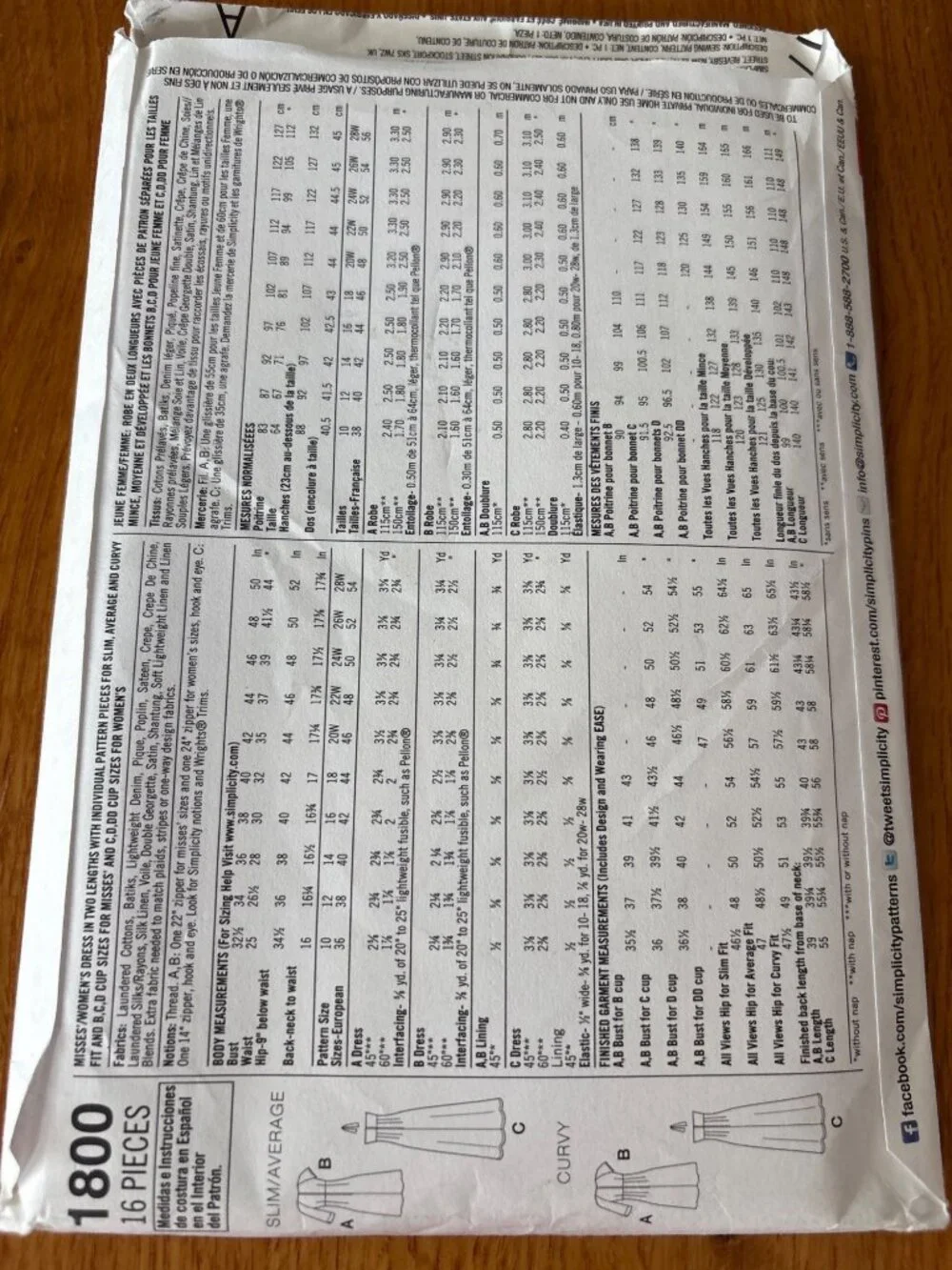 Simplicity Dress Sewing Pattern Womens Size 20W-22W-24W-26W-28W 1800 Uncut